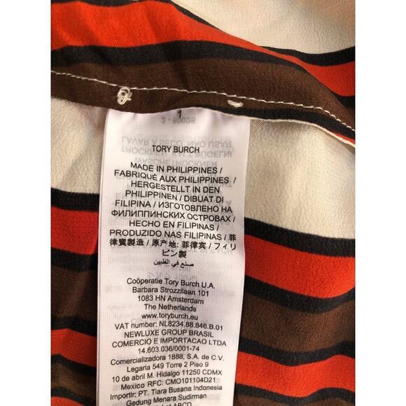 Tory Burch Maverick Top 100% Silk Flare Sleeve Striped Ivory Red NWT 0 - Picture 11 of 12